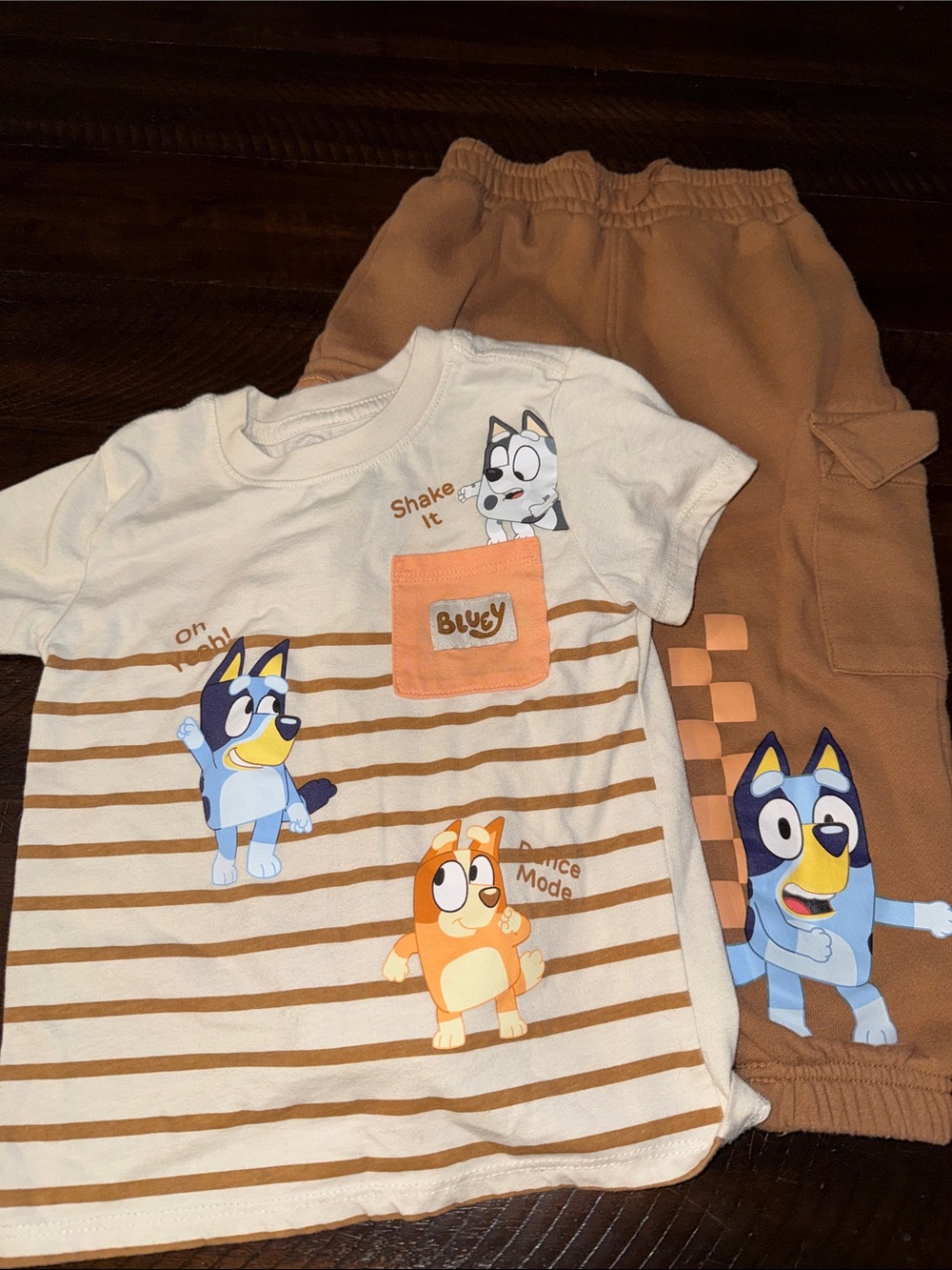 Bluey Kids Short Sleeve Tee & Shorts Set - Brown & Cream